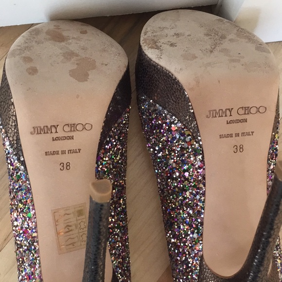 Jimmy Choo glitter,platform peep toe pumps.Classic - Picture 5 of 8